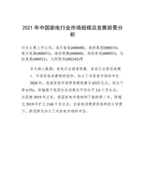 2021年家电行业的现状和前景分析怎么写
