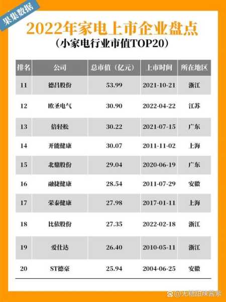 家电行业排名前30名企业名单
